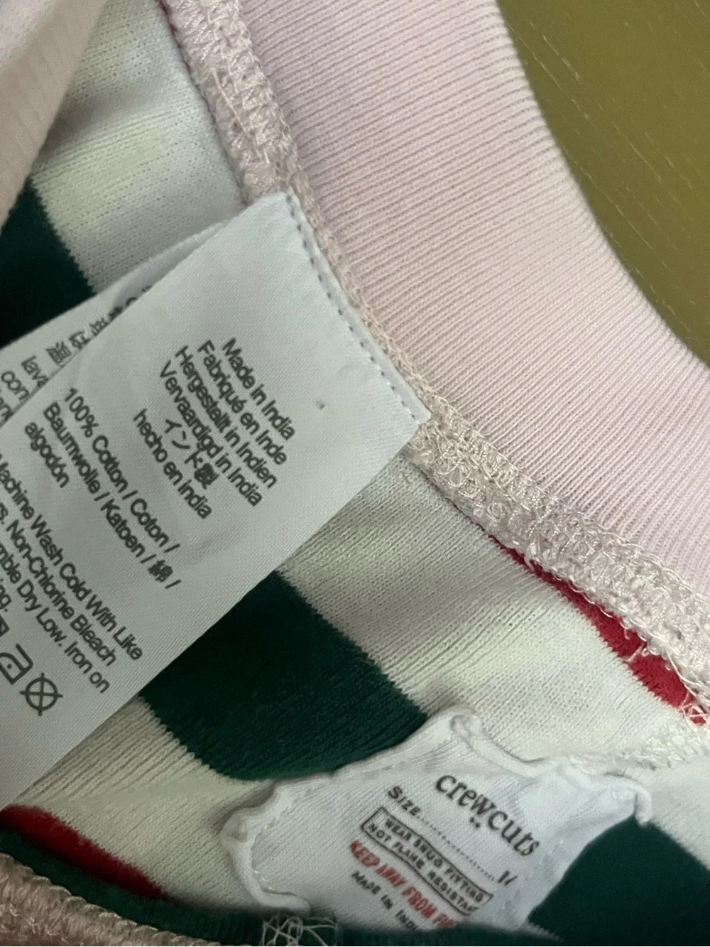 Crewcuts Striped 2 Piece Pajamas size 14 pink red green white Christmas holiday